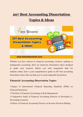 207 Best Accounting Dissertation Topics & Ideas