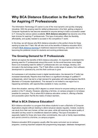 why bca distance education is the best path