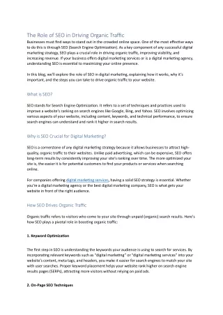 The Role of SEO in Driving Organic Traffic