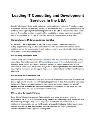 Leading IT Consulting and Development Services in the USA