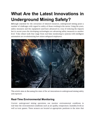 What Are the Latest Innovations in Underground Mining Safety