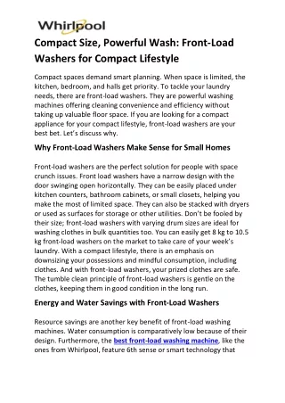 compact size powerful wash front load washers