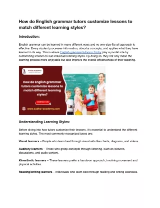 How do English grammar tutors customize lessons to match different learning styles
