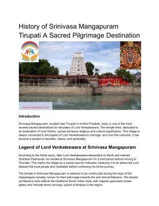 History of Srinivasa Mangapuram Tirupati A Sacred Pilgrimage Destination