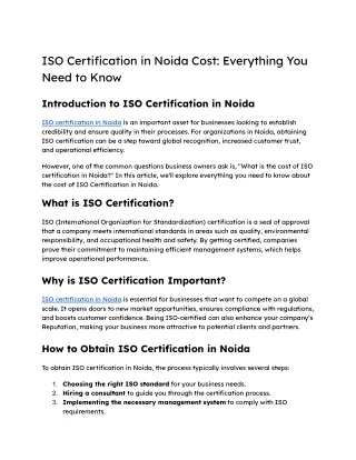 ISO Certification in Noida Cost