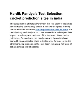 Hardik Pandya's Test Selection_ cricket prediction sites in india