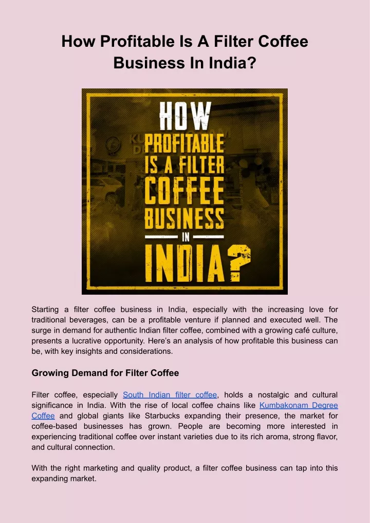 how profitable is a filter coffee business