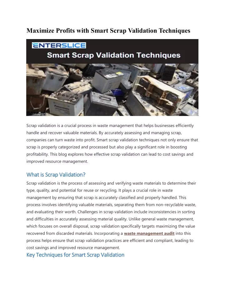 maximize profits with smart scrap validation