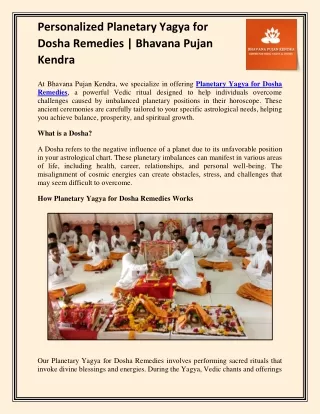 Personalized Planetary Yagya for Dosha Remedies | Bhavana Pujan Kendra