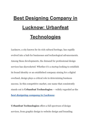 Best Designing Company in Lucknow_ Urbanfeat Technologies