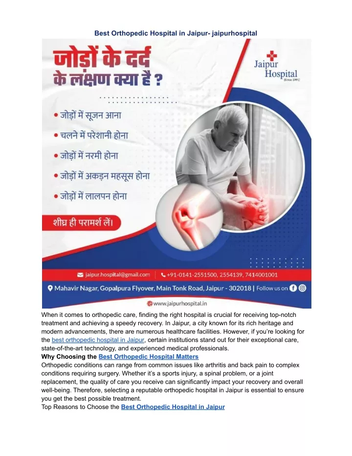 best orthopedic hospital in jaipur jaipurhospital