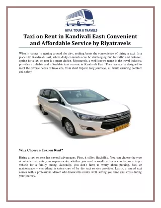 Taxi on Rent in Kandivali East for Comfortable Travel