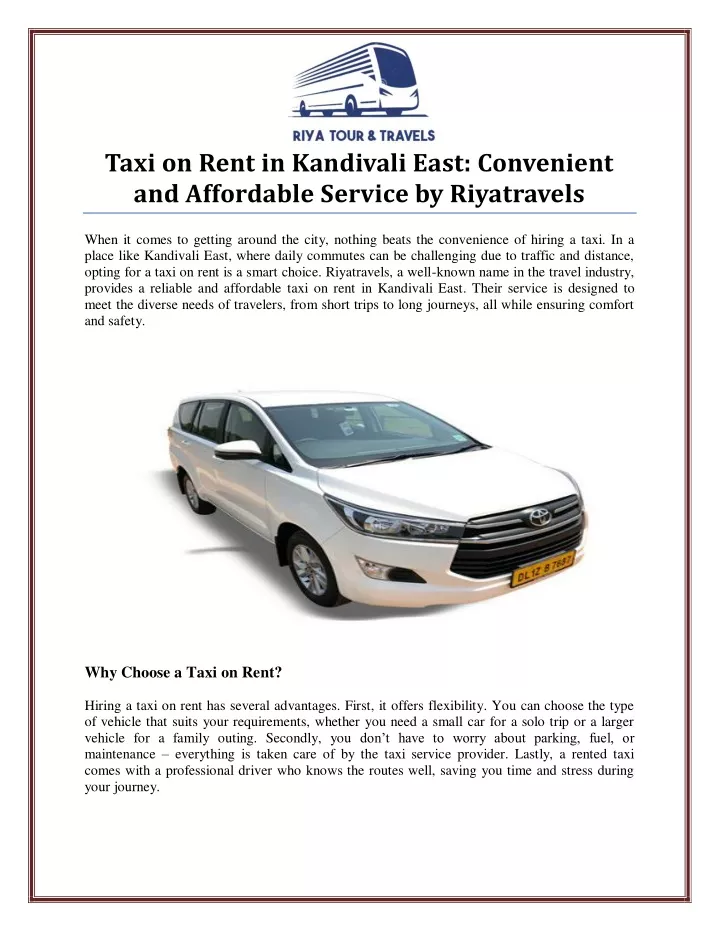 taxi on rent in kandivali east convenient