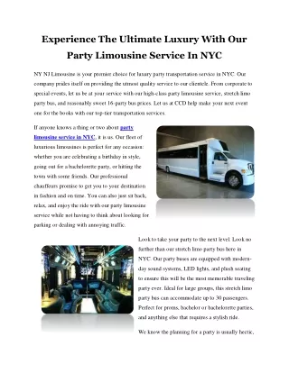 Experience The Ultimate Luxury With Our Party Limousine Service In NYC