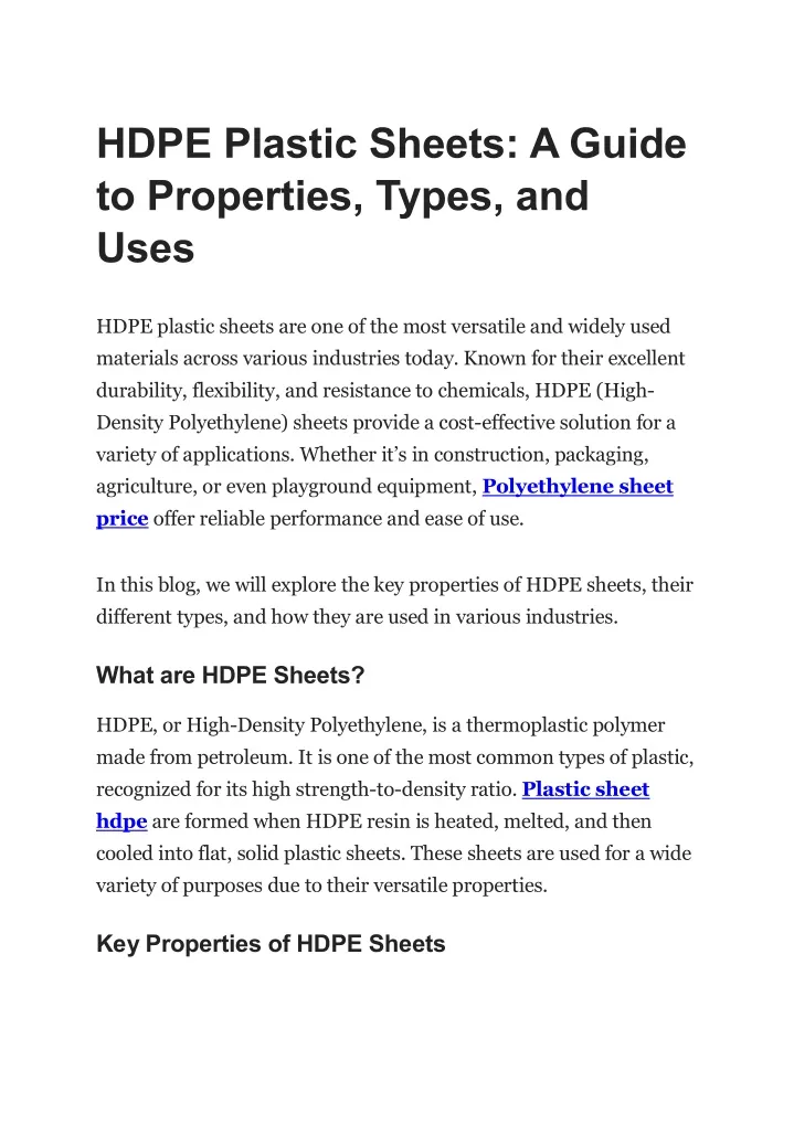 hdpe plastic sheets a guide to properties types