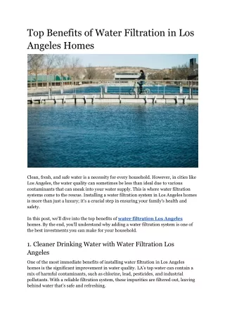 Top Benefits of Water Filtration in Los Angeles Homes