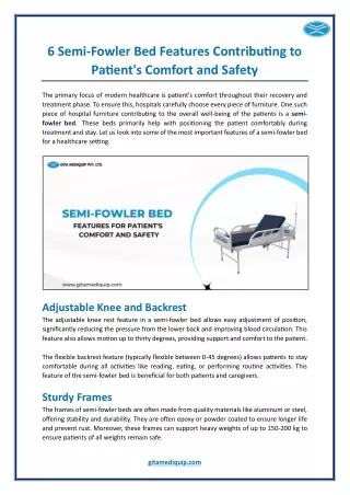 6 Semi-Fowler Bed Features Contributing to Patient's Comfort and Safety