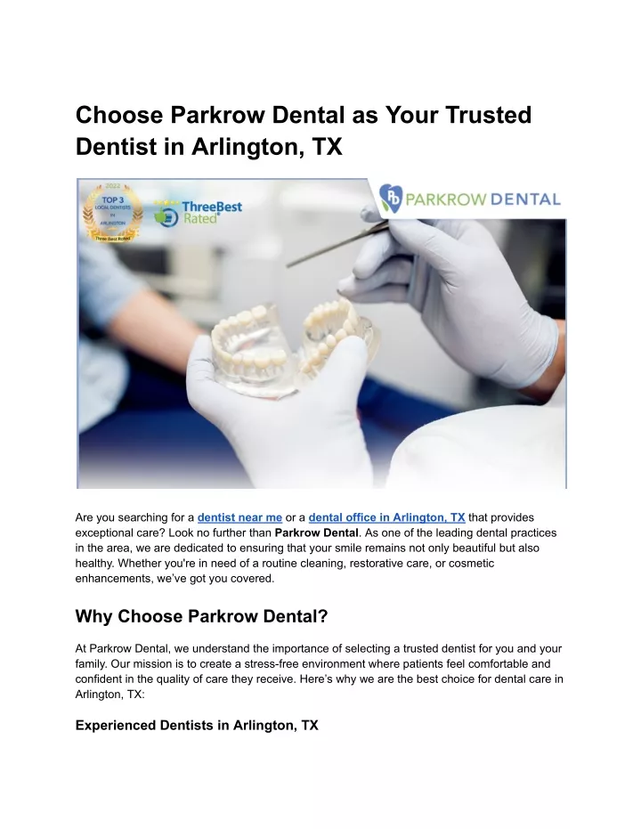 choose parkrow dental as your trusted dentist