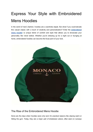 Express Your Style with Embroidered Mens Hoodies