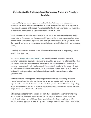 InYou SEO Blog 2- Understanding the Challenges, Sexual Performance Anxiety & PME