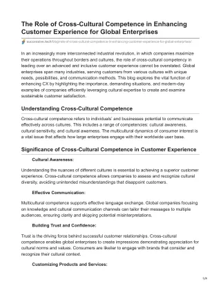 The Role of Cross-Cultural Competence in Enhancing Customer Experience for Global Enterprises