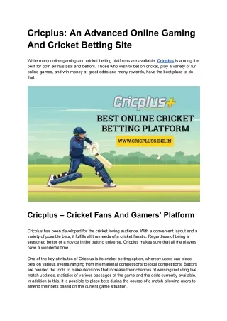 Cricplus_ An Advanced Online Gaming And Cricket Betting Site