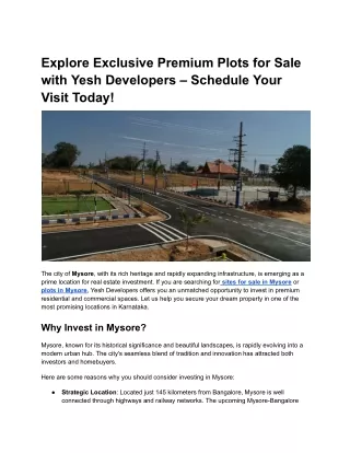 Explore Exclusive Premium Plots for Sale with Yesh Developers – Schedule Your Visit Today