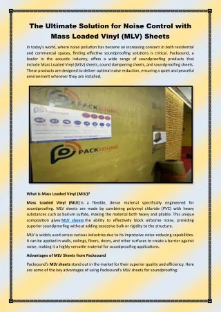 The Ultimate Solution for Noise Control with Mass Loaded Vinyl (MLV) Sheets