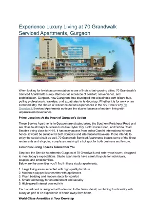 Experience Luxury at 70 Grandwalk: The Best Service Apartments in Gurgaon