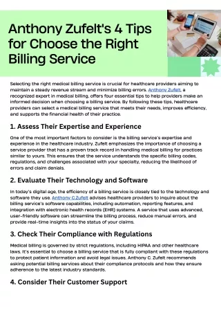 Anthony Zufelt's 4 Tips for Choose the Right Billing Service