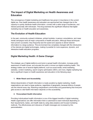 The Impact of Digital Marketing on Health Awareness and Education