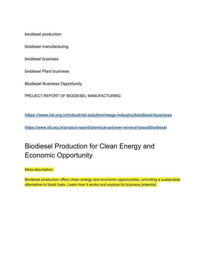 biodiesel production