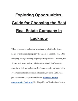 Exploring Opportunities_ Guide for Choosing the Best Real Estate Company in Lucknow