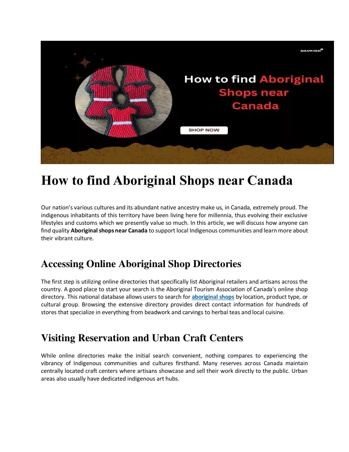 how to find aboriginal shops near canada