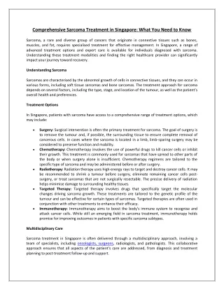 Comprehensive Sarcoma Treatment in Singapore: What You Need to Know.