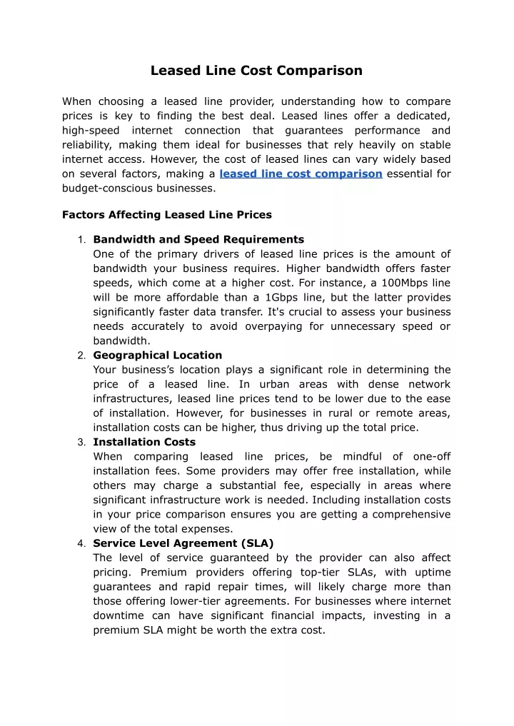 leased line cost comparison