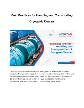 Best Practices for Handling and Transporting Cryogenic Dewars