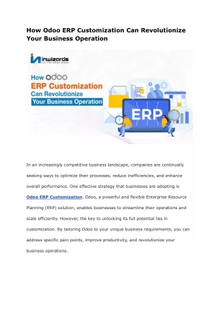 How Odoo ERP Customization Can Revolutionize Your Business Operation