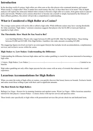 What is a high roller at a casino? What is a High Roller at a Casino?