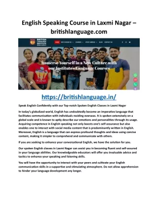 English Speaking Course in Laxmi Nagar - britishlanguage.in