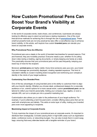 How Custom Promotional Pens Can Boost Your Brand’s Visibility at Corporate Events