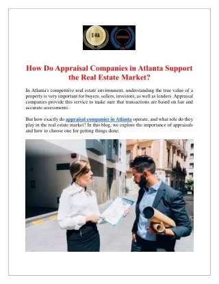 How Do Appraisal Companies in Atlanta Support the Real Estate Market