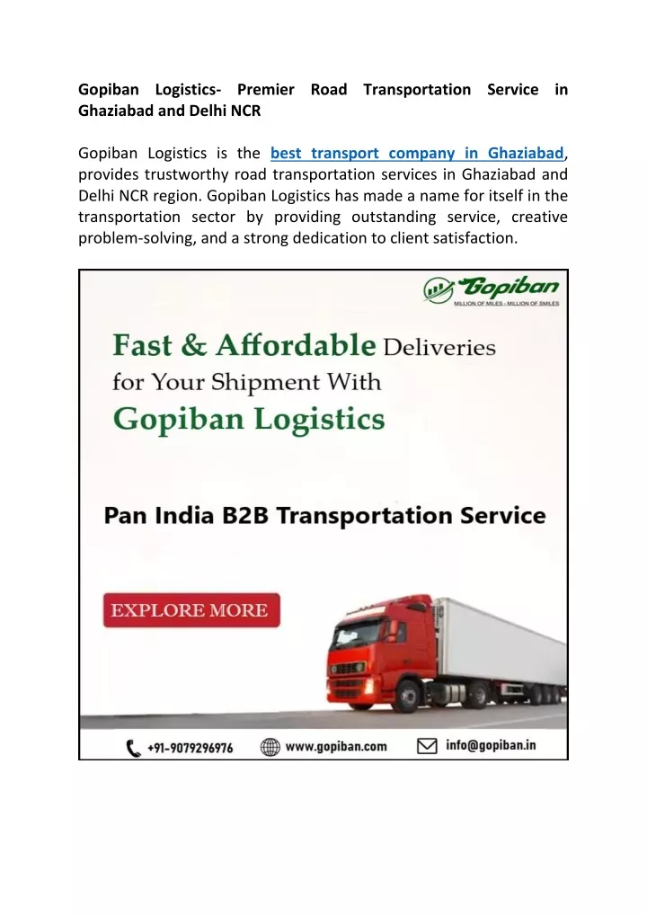 gopiban logistics premier road transportation