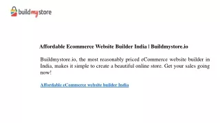 Affordable Ecommerce Website Builder India Buildmystore.io