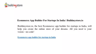 Ecommerce App Builder For Startups In India Buildmystore.io