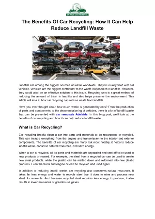 The Benefits Of Car Recycling: How It Can Help Reduce Landfill Waste