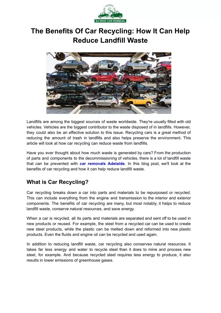 the benefits of car recycling how it can help