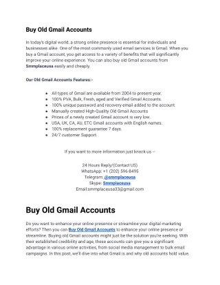 Buy Old Gmail Accounts From Smmplaceusa