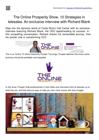 The Online Prosperity Show. 10 Strategies in telesales with Richard Blank