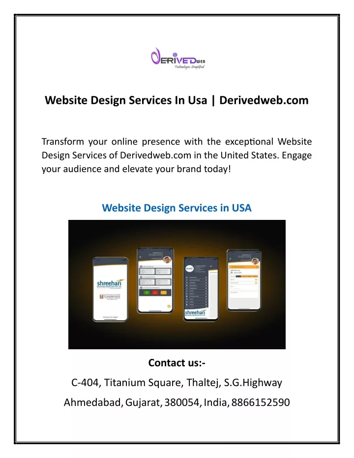 website design services in usa derivedweb com